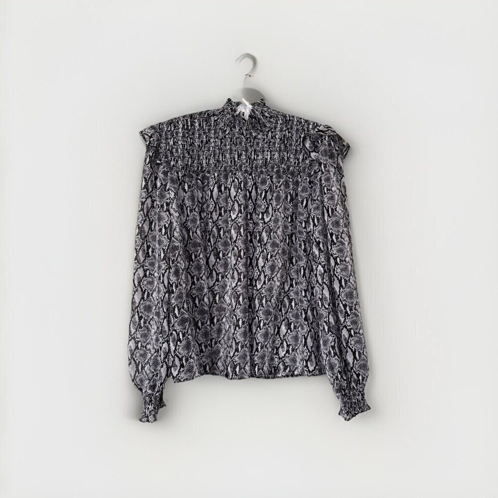 Primark Mock Neck Grey Snake Print Blouse Size 8 US Sheer Smock Neck